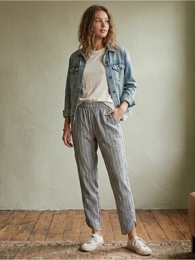 Marine Layer Allison Pants Small Striped Linen Blend Elastic Waist Crop